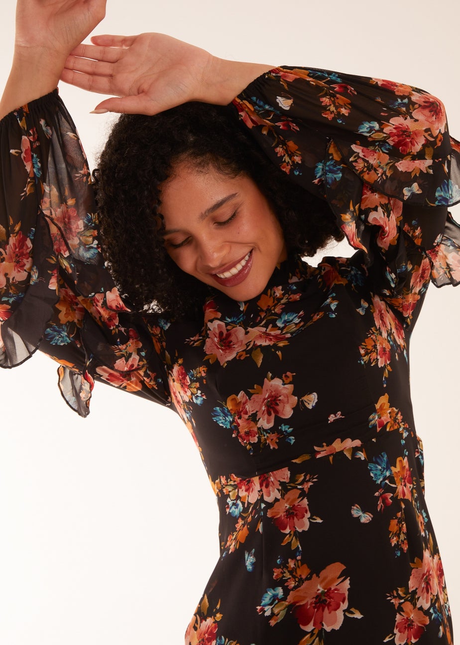 Blue Vanilla Black Midi Dress With Sleeve Details