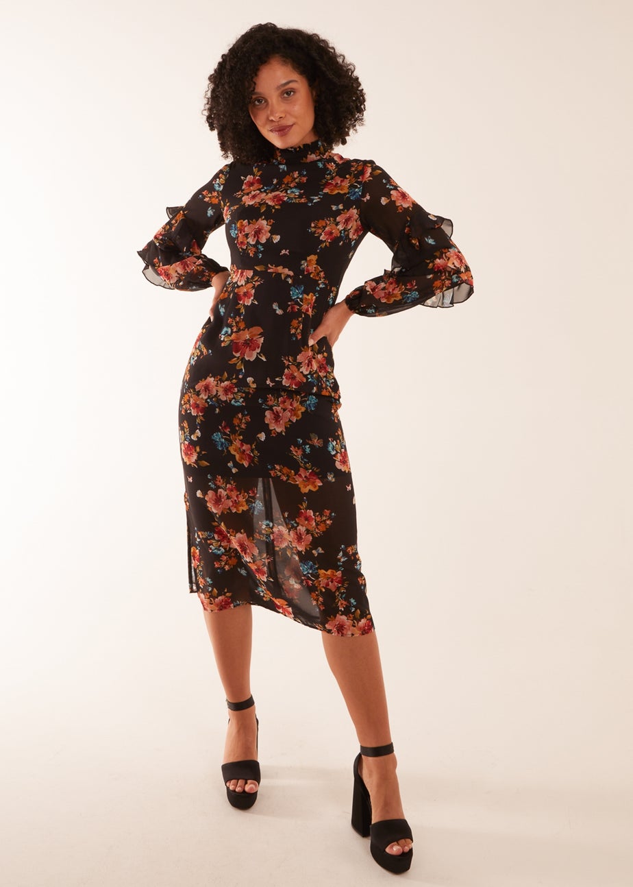 Blue Vanilla Black Midi Dress With Sleeve Details