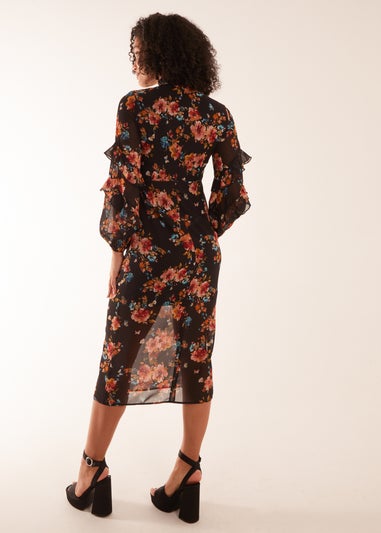 Blue Vanilla Black Midi Dress With Sleeve Details