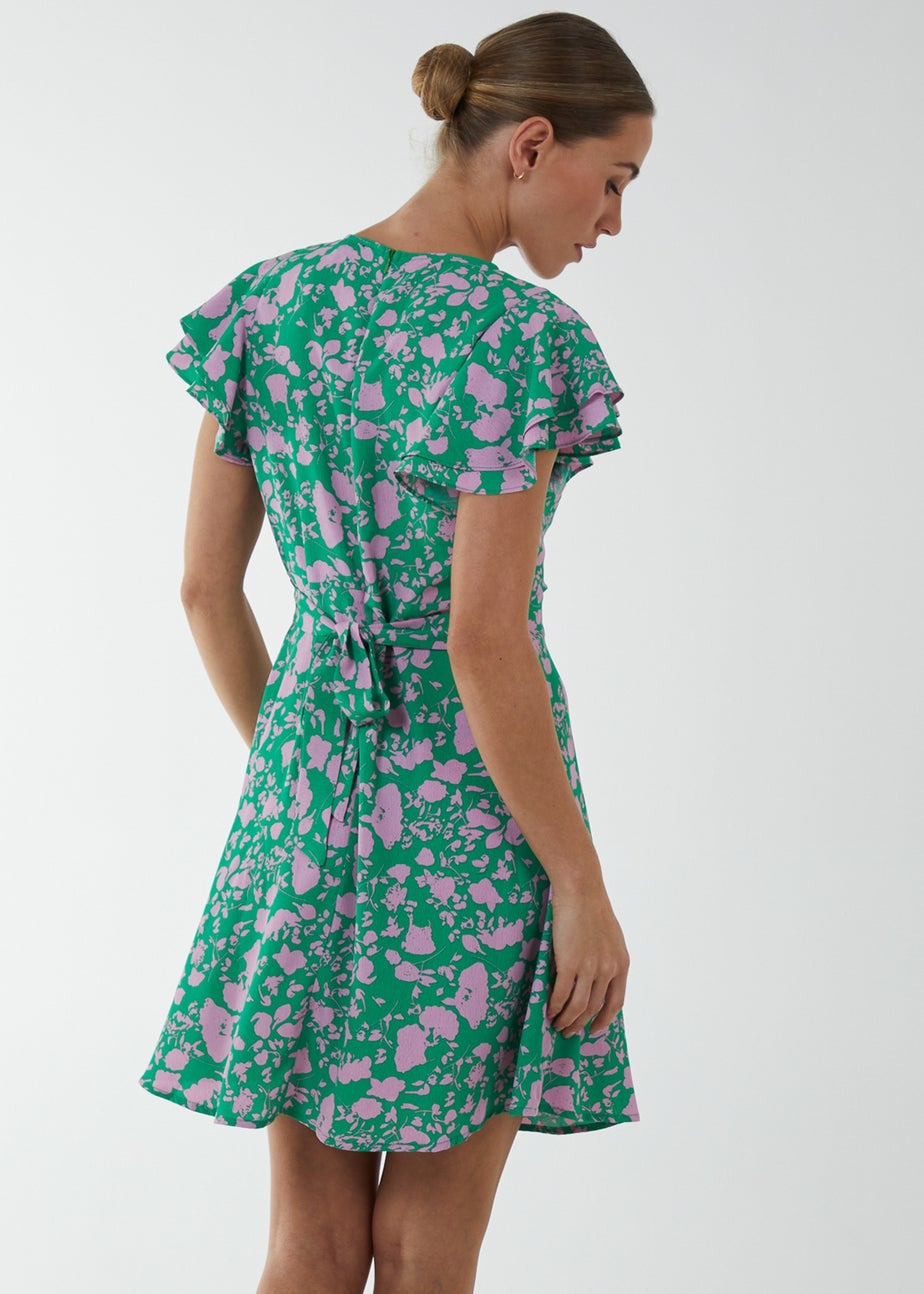 Blue Vanilla Green Wrap Ruffle Mini Dress