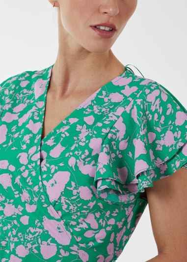 Blue Vanilla Green Wrap Ruffle Mini Dress