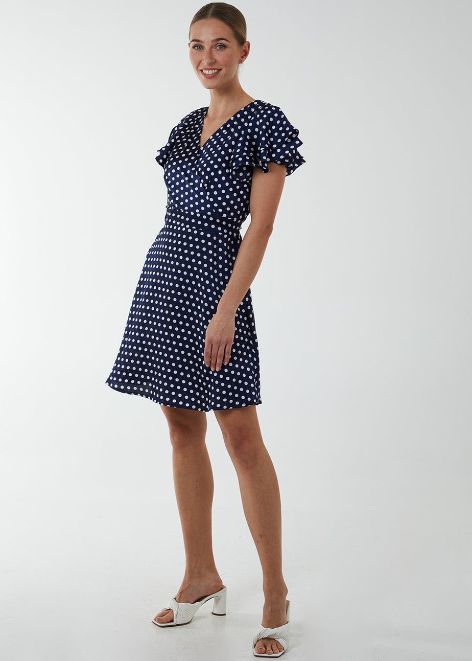 Blue Vanilla Navy Wrap Ruffle Mini Dress