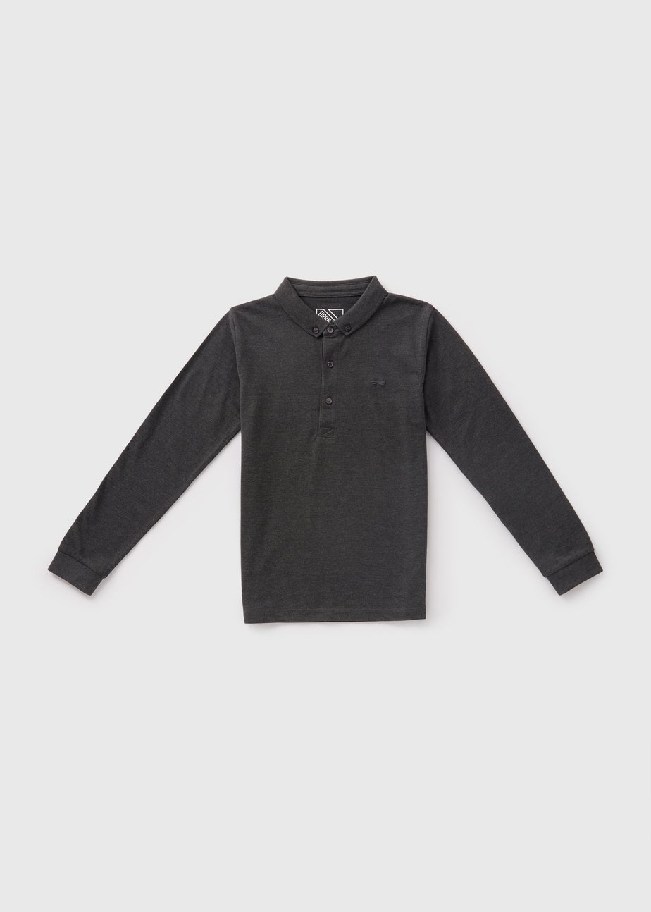 Boys Charcoal Long Sleeve Polo Top