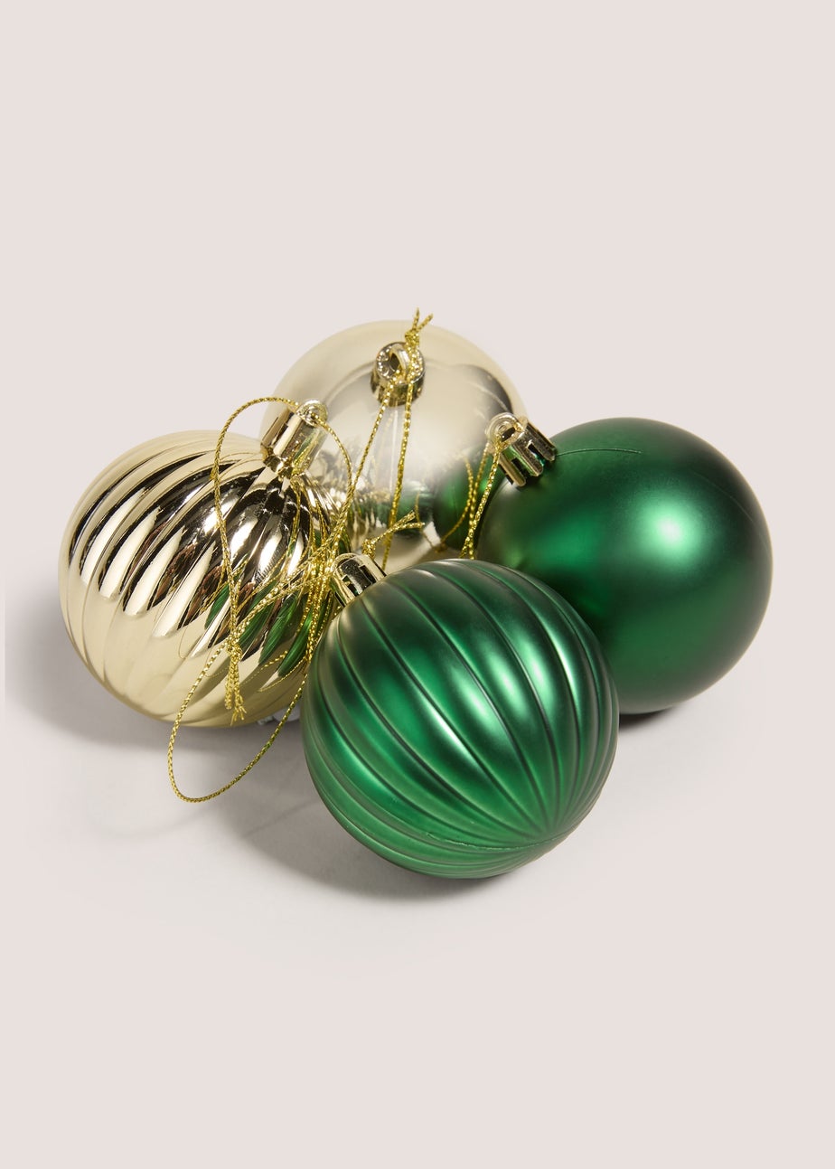 12 Pack Winter Poem Green & Gold Baubles