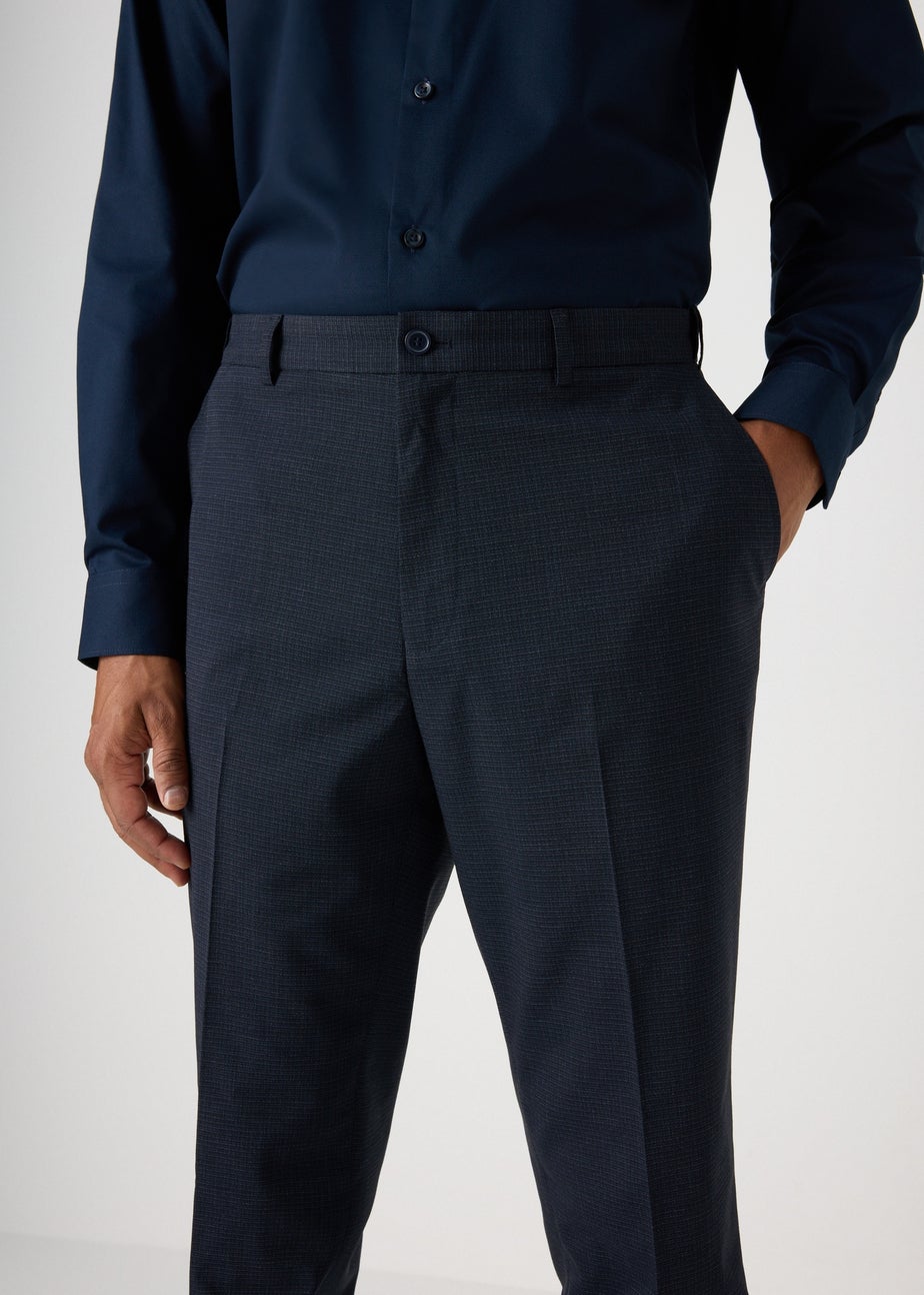 Taylor & Wright Navy Textured Slim Fit Flexi Waist Trousers
