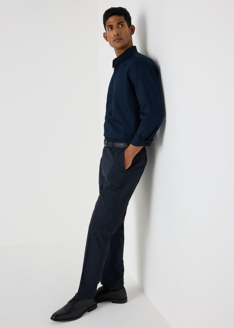 Taylor & Wright Navy Textured Slim Fit Flexi Waist Trousers
