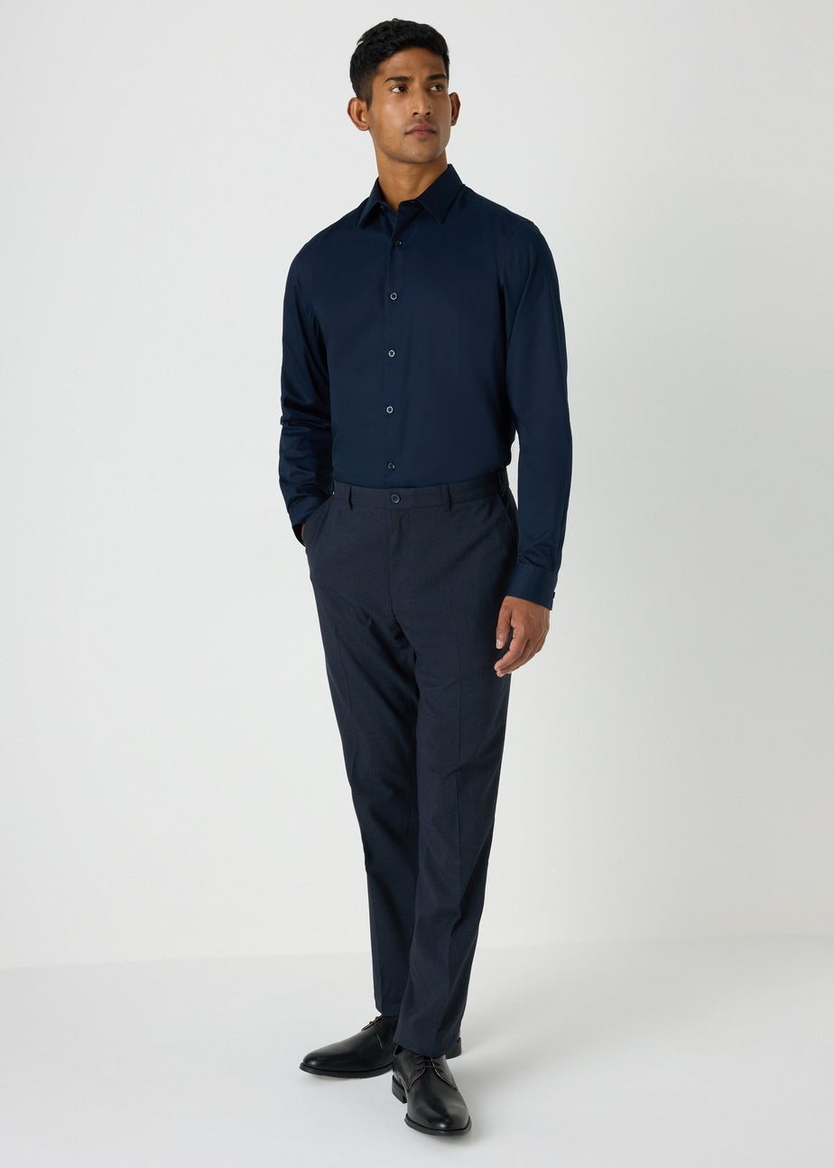 Taylor & Wright Navy Textured Slim Fit Flexi Waist Trousers