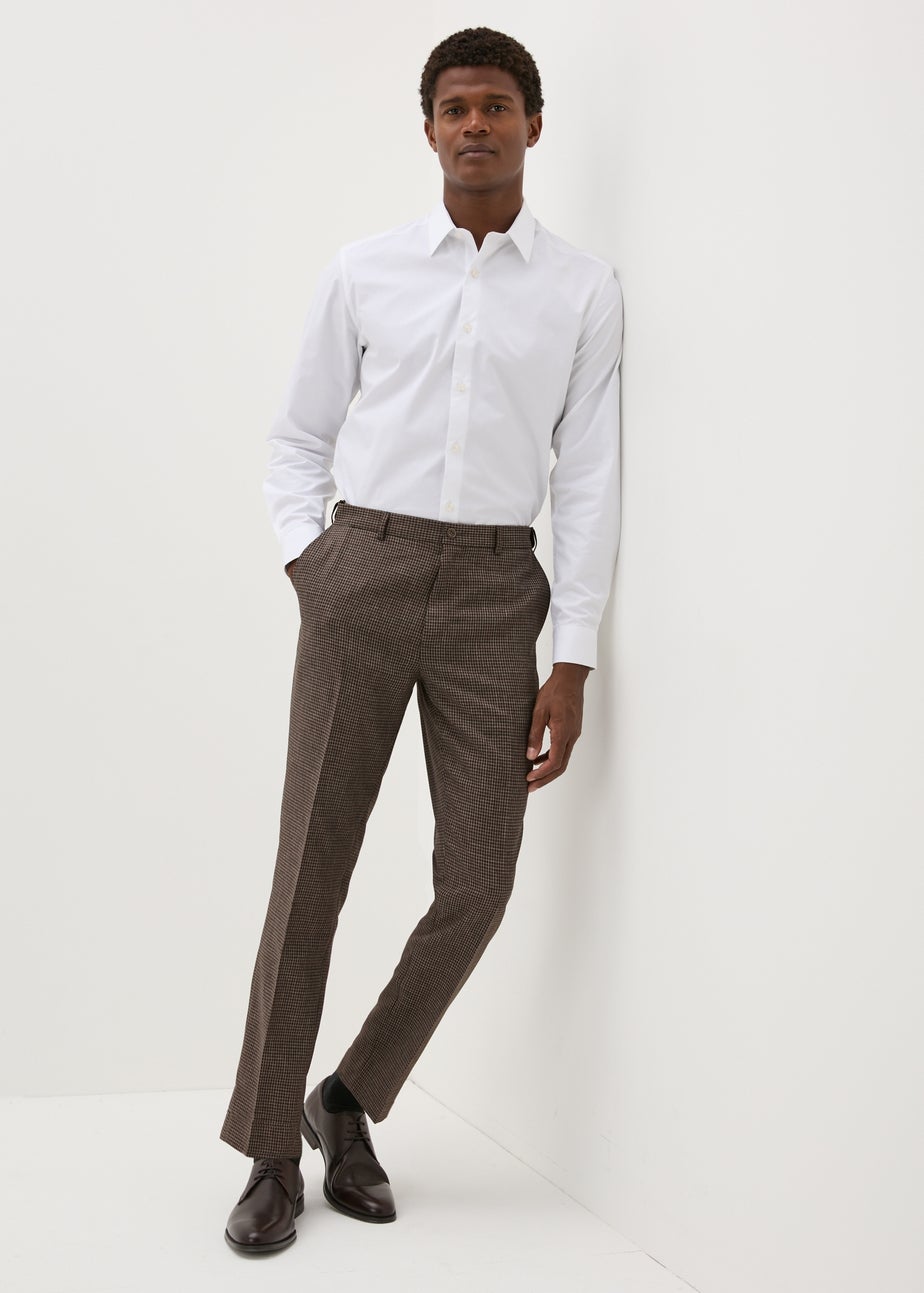 Taylor & Wright Brown Puppytooth Slim Fit Flexi Waist Trousers