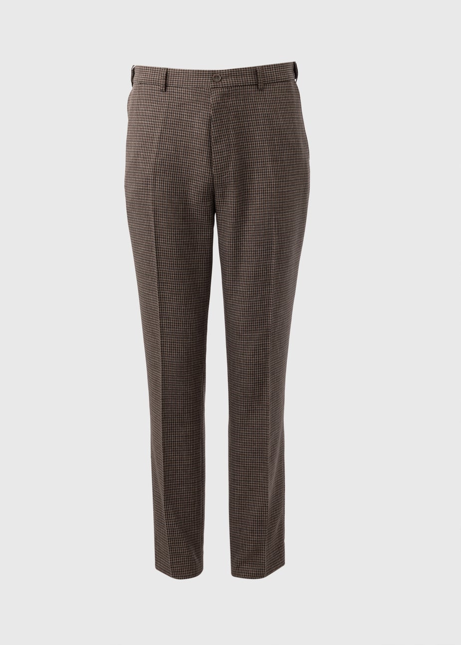 Taylor & Wright Brown Puppytooth Slim Fit Flexi Waist Trousers