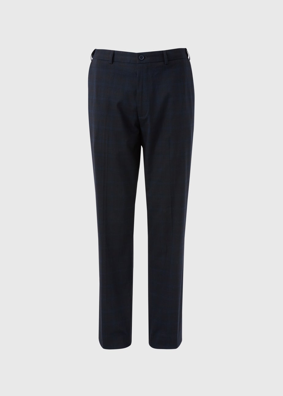 Taylor & Wright Navy Check Regular Fit Flexi Waist Trousers