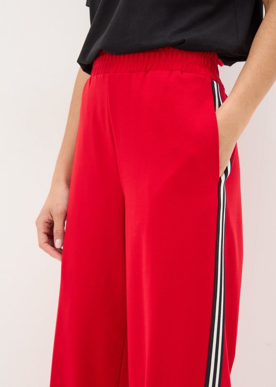 Red Side Stripe Wide Leg Trousers