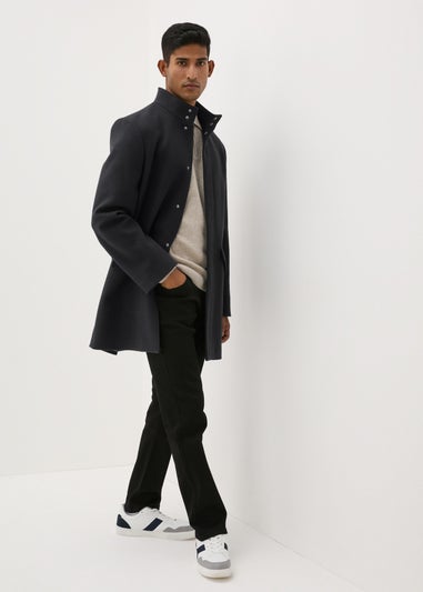 Taylor & Wright Black Funnel Neck Overcoat