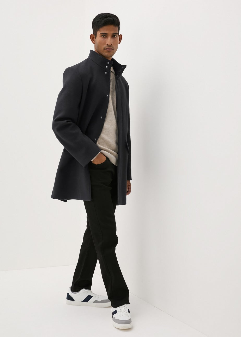 Taylor & Wright Black Funnel Neck Overcoat
