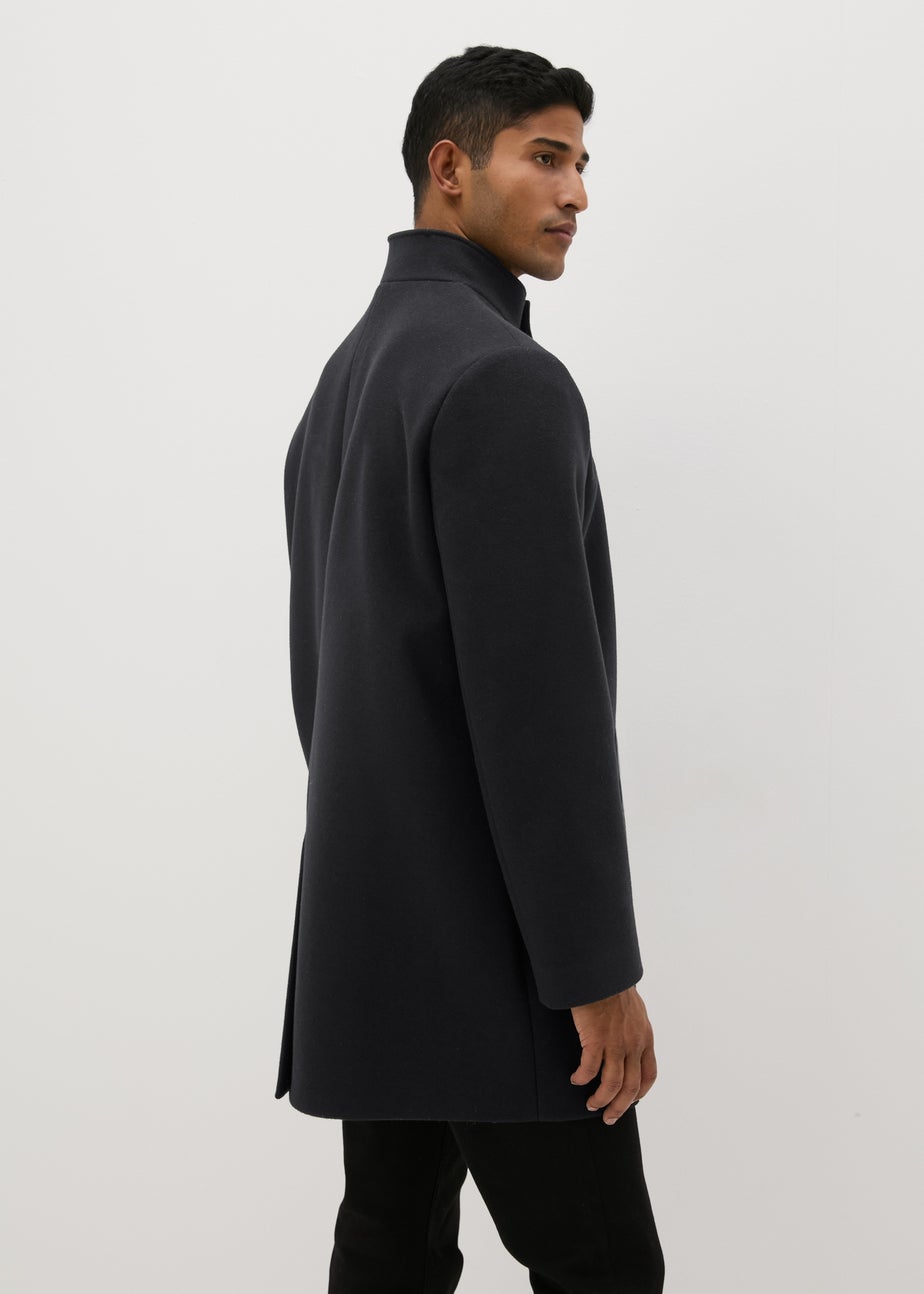 Taylor & Wright Black Funnel Neck Overcoat