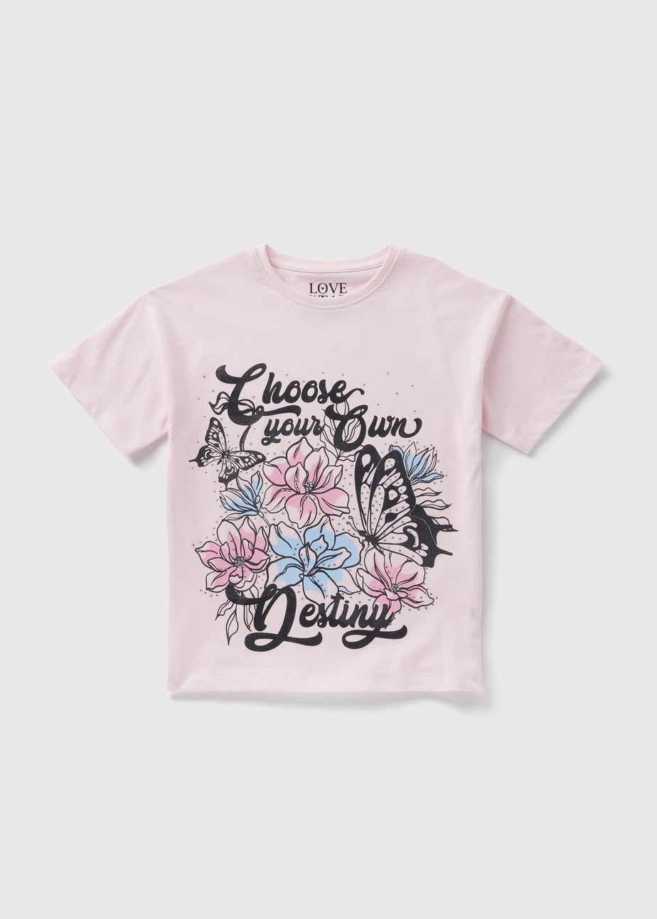 Girls Pink Butterfly Design T-Shirt (7-15yrs)