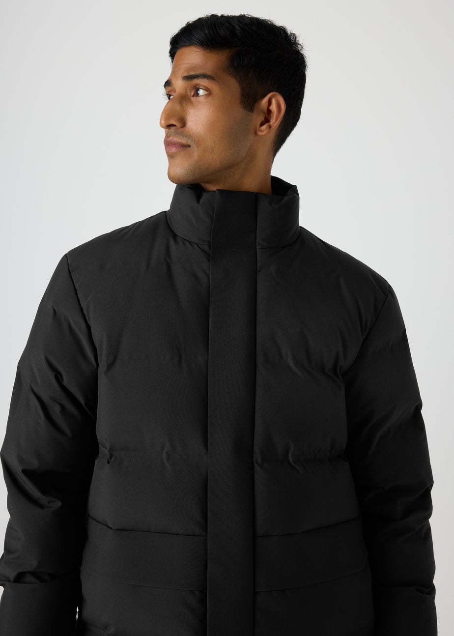 Black Mid Length Showerproof Puffer Jacket