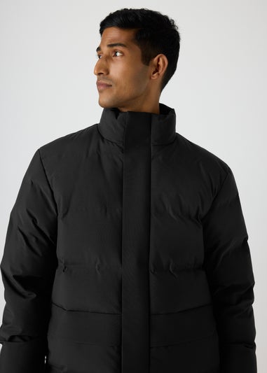 Black Mid Length Showerproof Puffer Jacket