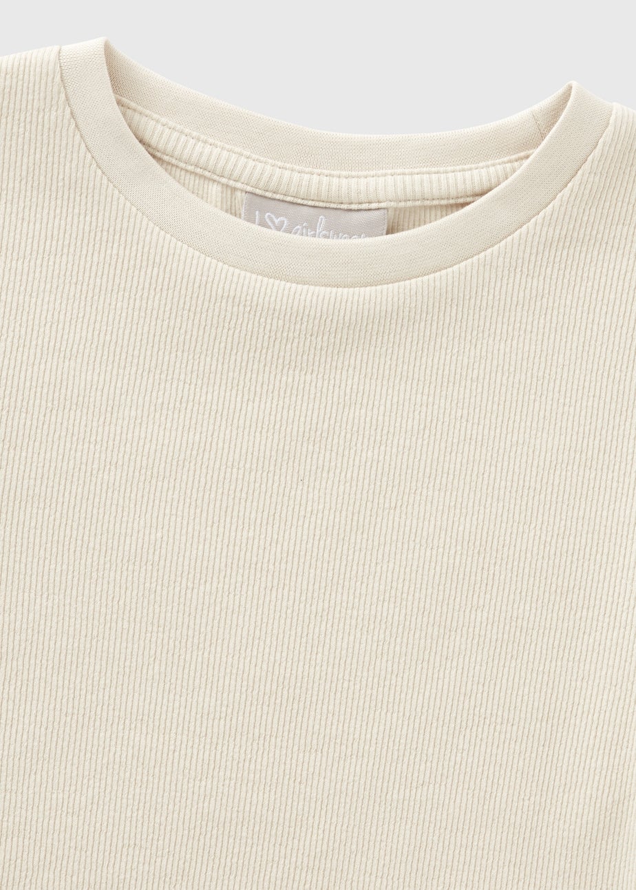 Girls Cream Ribbed Long Sleeve Top (7-15yrs)