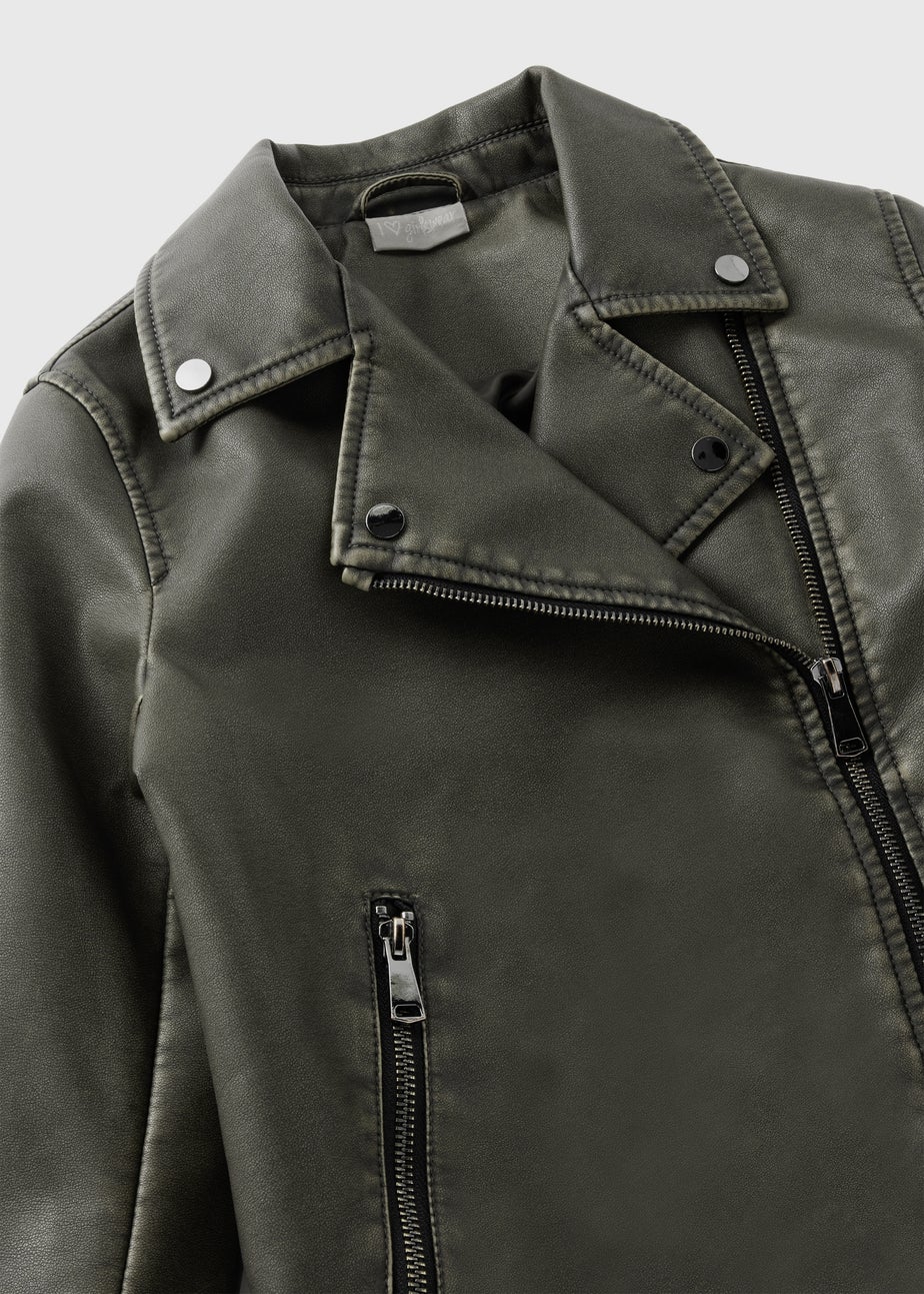 Girls Grey Acid Wash Biker Jacket (7-15yrs)