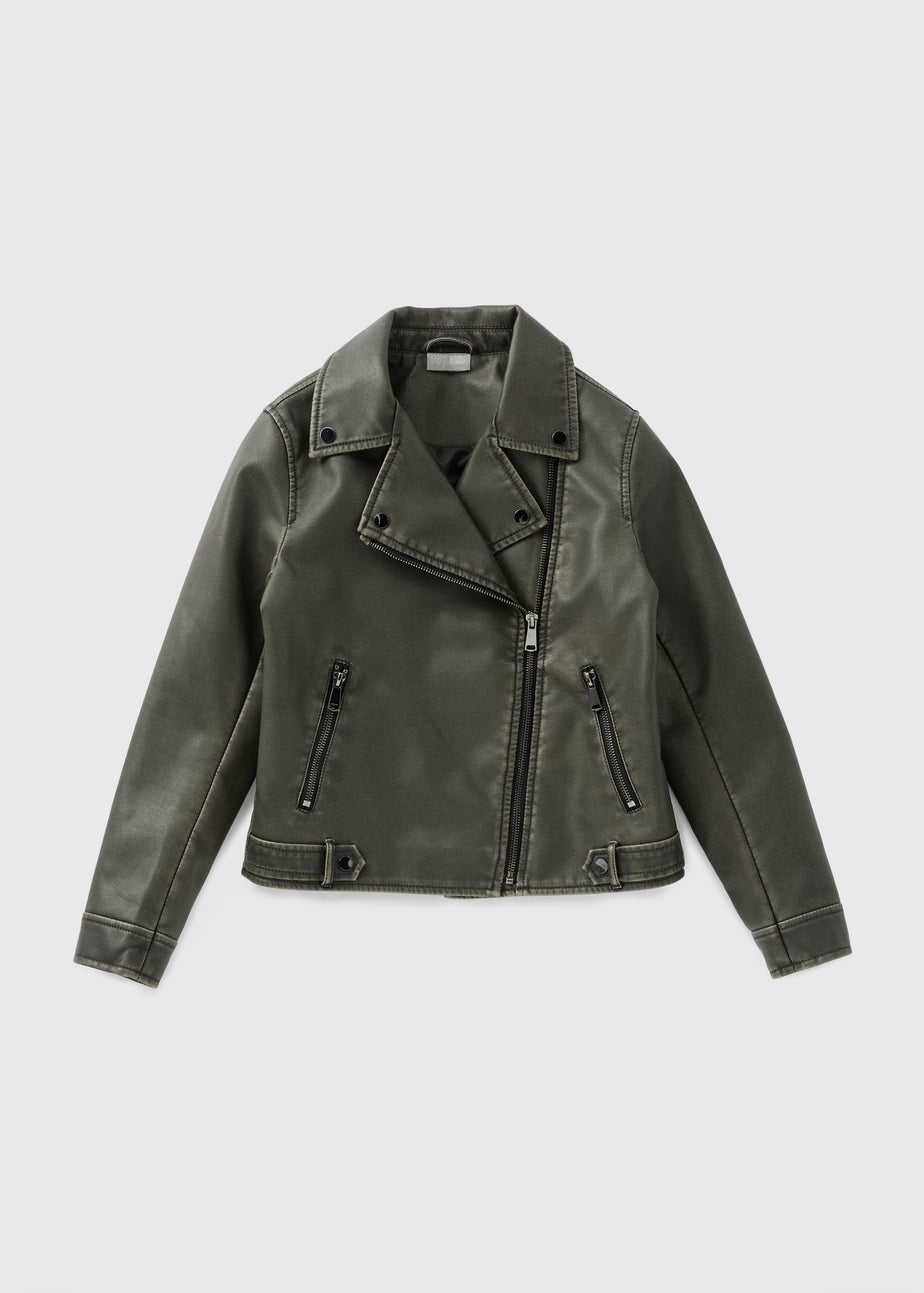 Girls Grey Acid Wash Biker Jacket (7-15yrs)