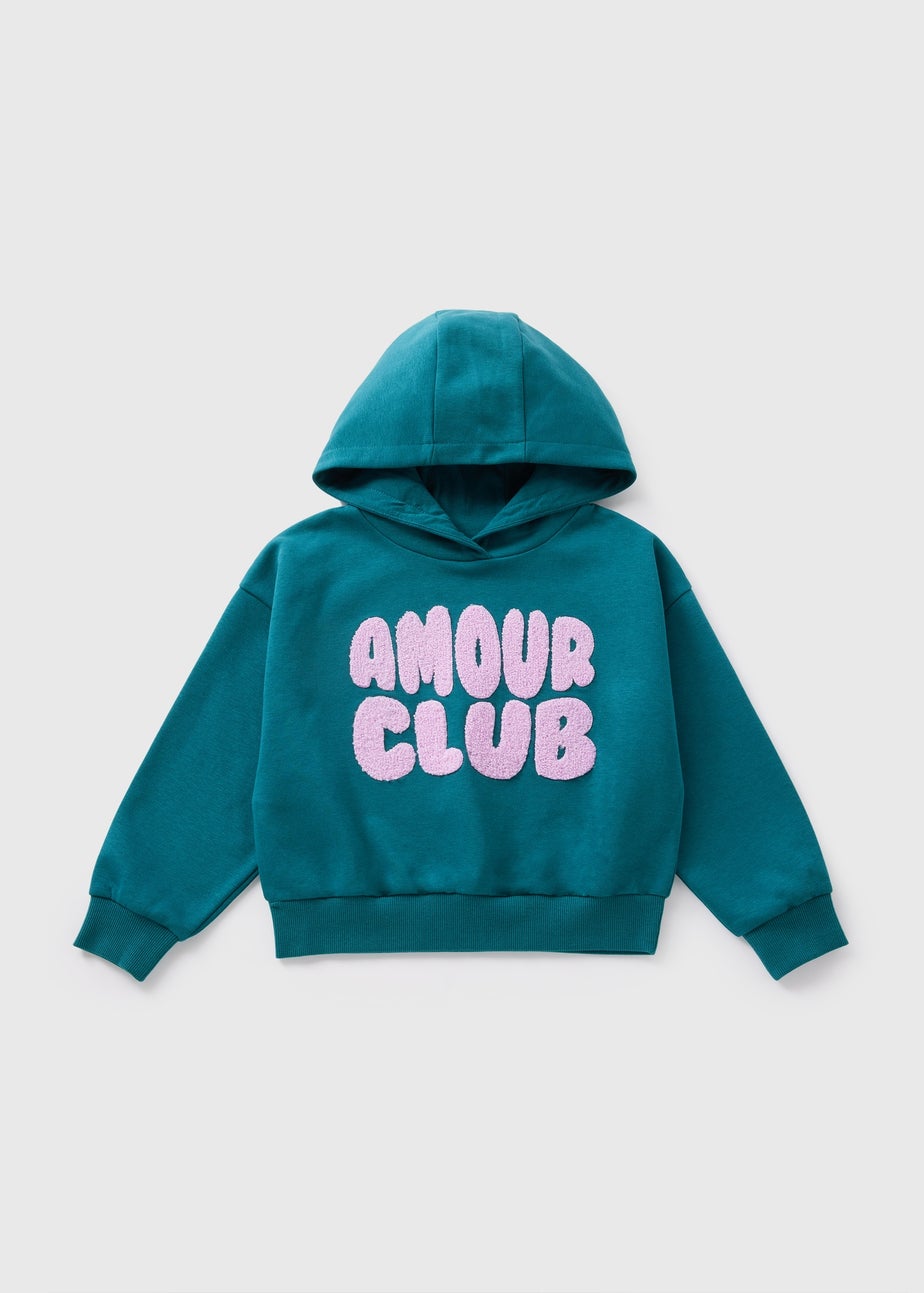 Girls Teal Amour Club Slogan Hoody (7-15yrs)
