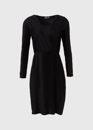 Black Plisse Wrap Dress