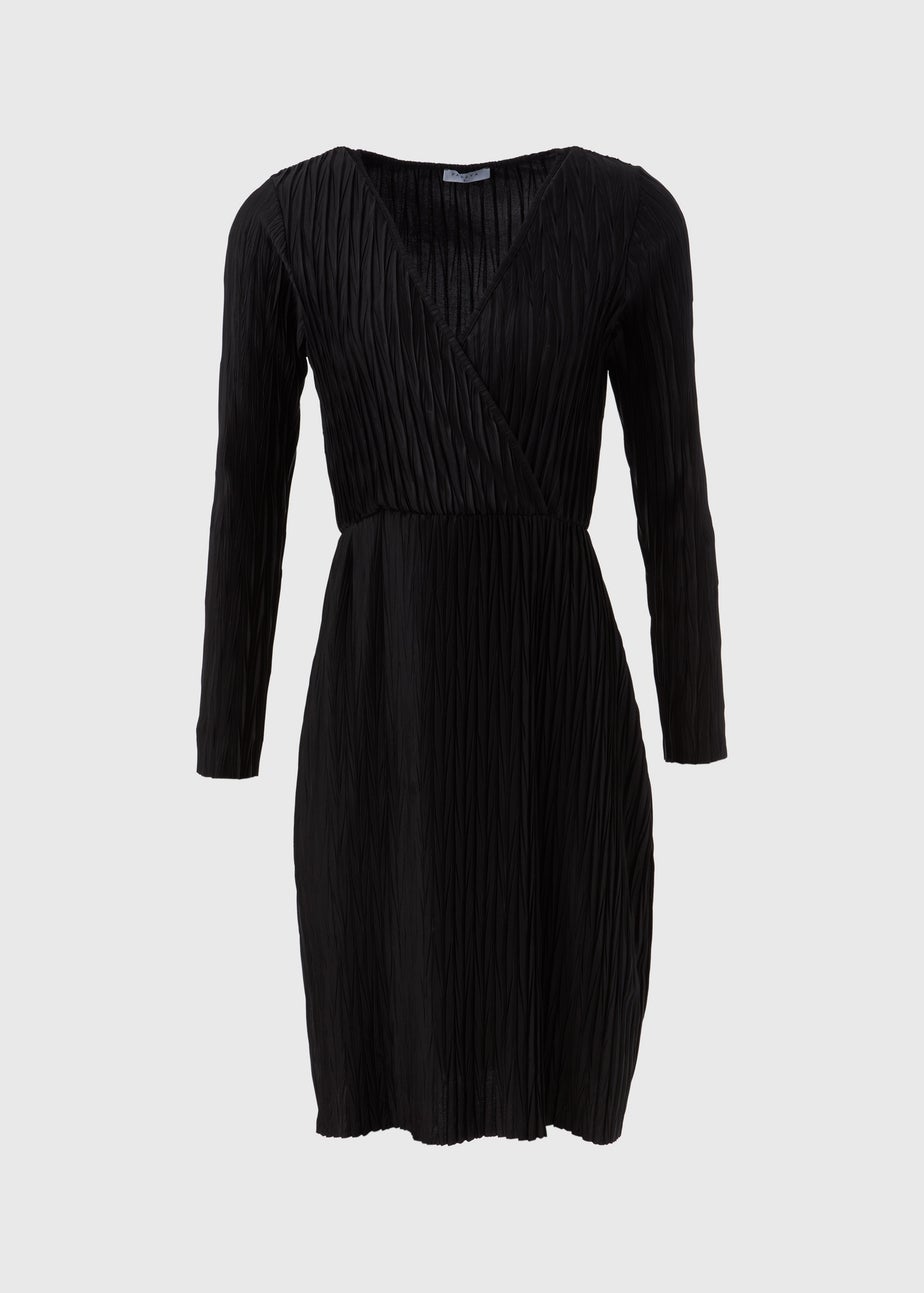 Black Plisse Wrap Dress