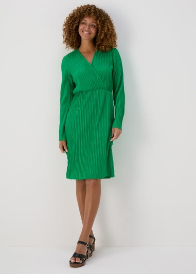 Green Plisse Wrap Dress