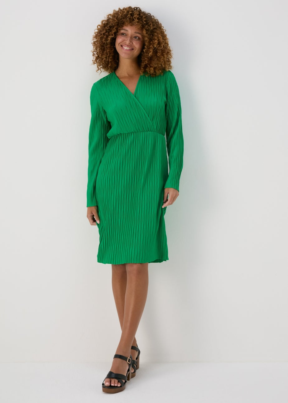 Green Plisse Wrap Dress