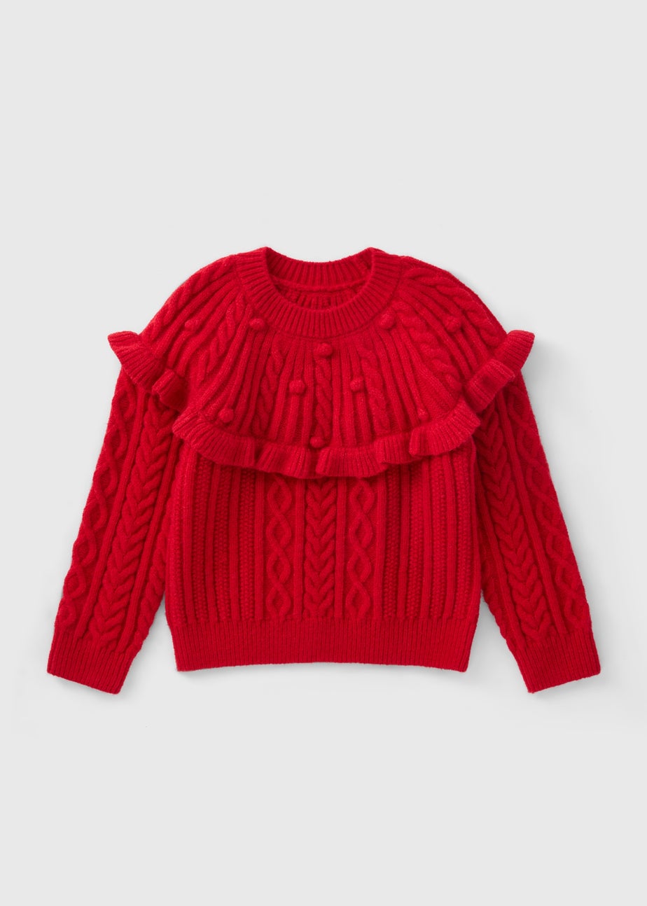 Girls Red Cable Knit Frill Jumper (1-7yrs)