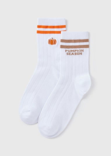 2 Pack White Pumpkin Socks