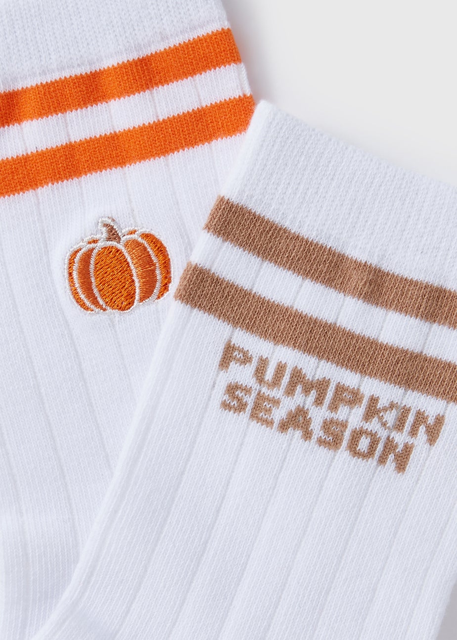 2 Pack White Pumpkin Socks