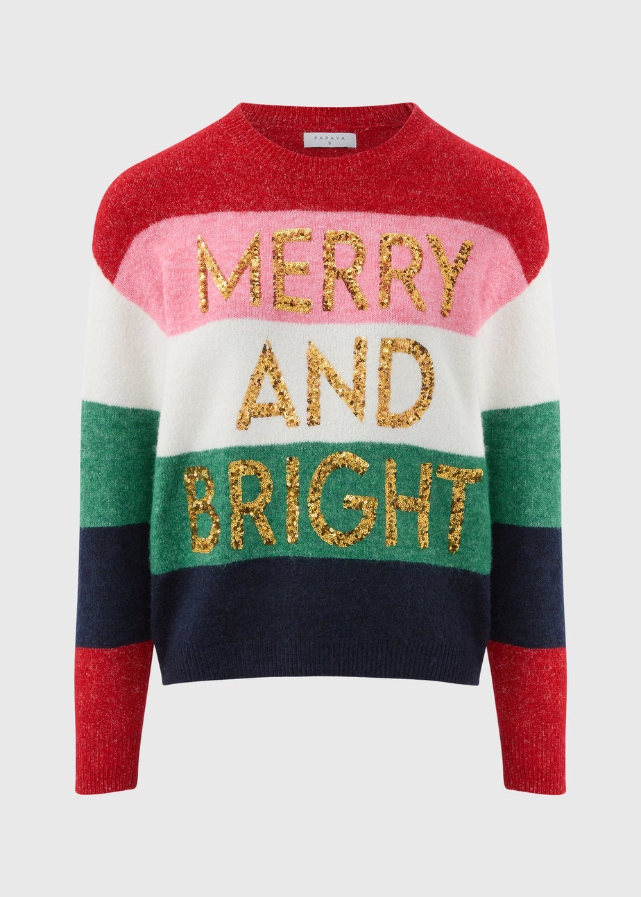 Joyful Multicolour Stripe Merry And Bright Jumper