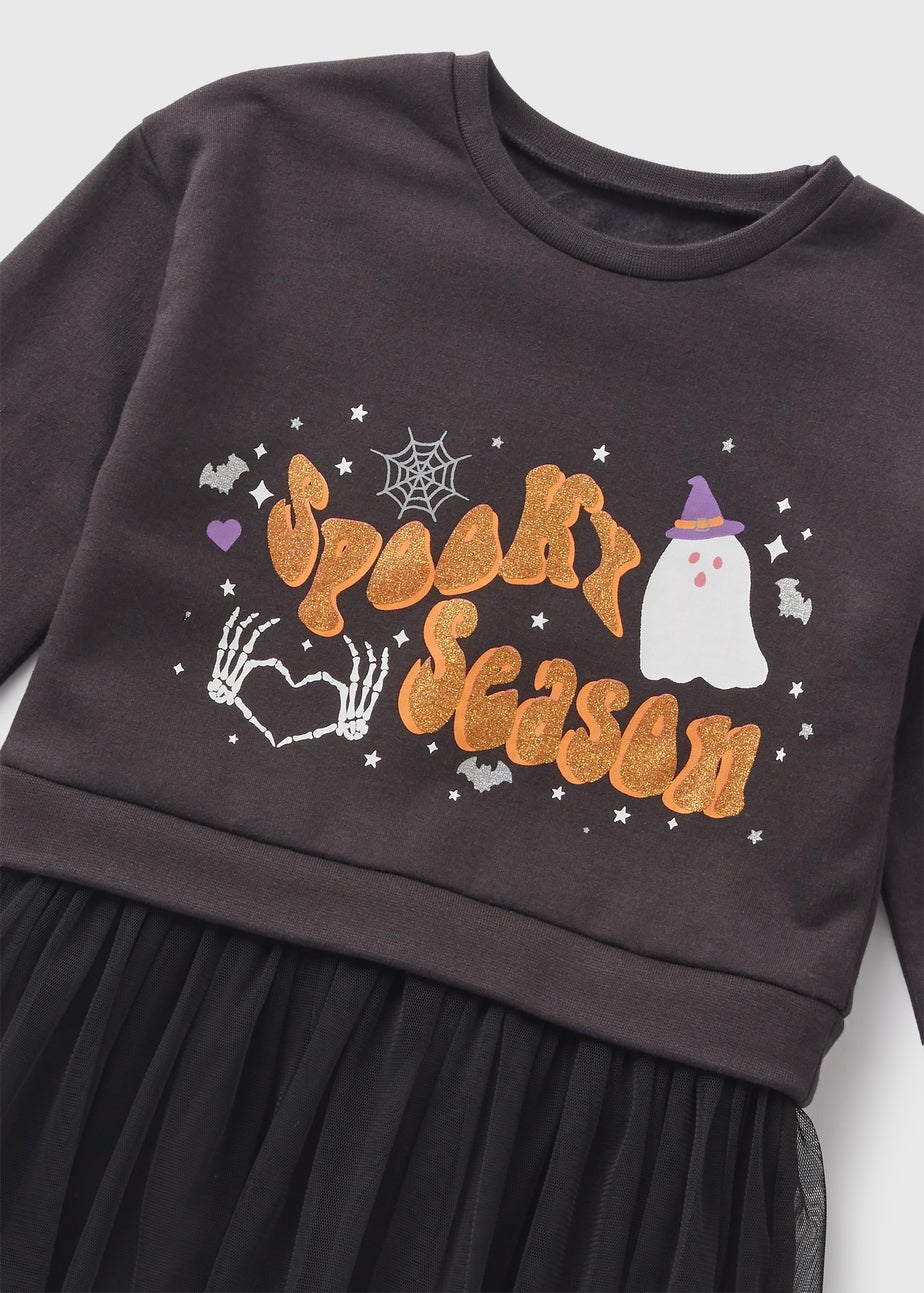 Girls Black Spooky Season Mesh Sweater Dress (1-10yrs)