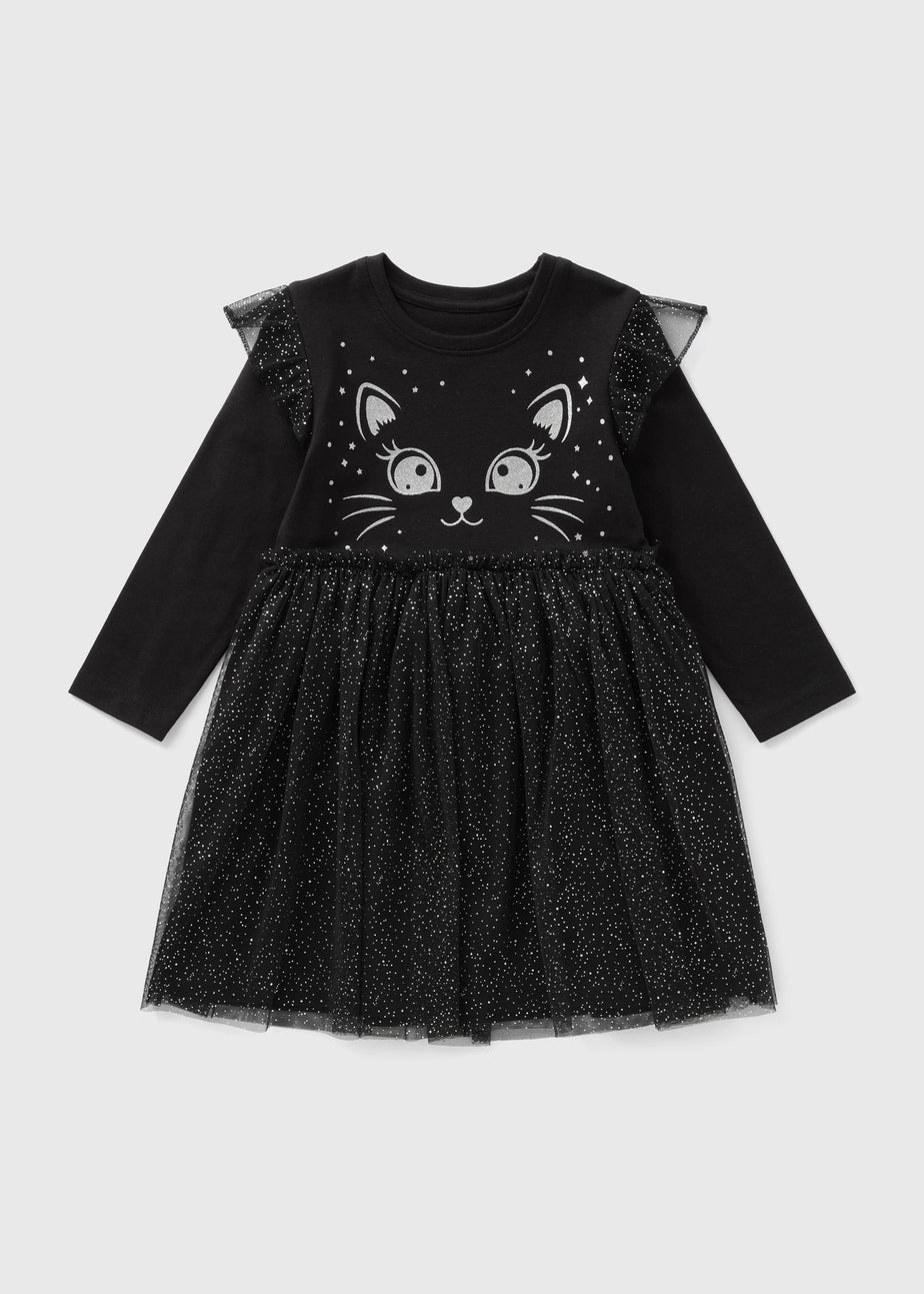 Girls Black Cat Mesh Dress (1-7yrs)