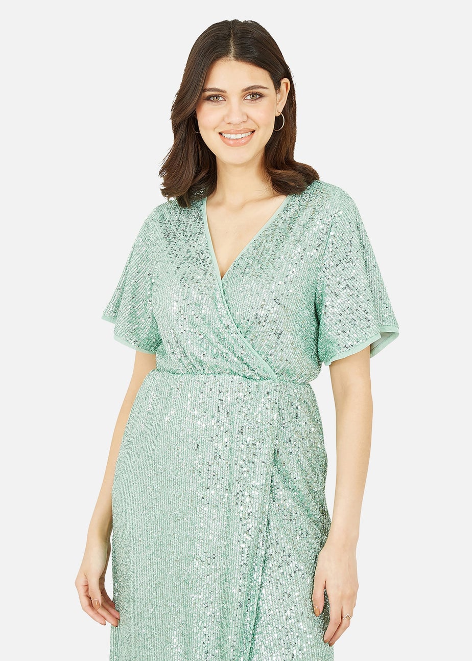 Yumi Mint Green Sequin Wrap Dress