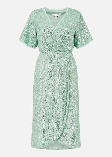 Yumi Mint Green Sequin Wrap Dress