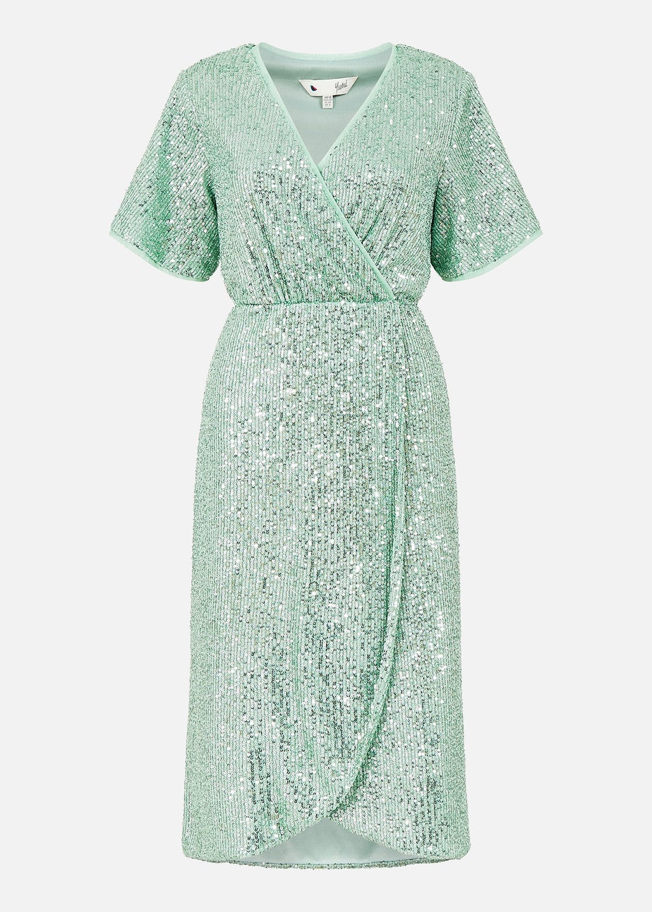 Yumi Mint Green Sequin Wrap Dress
