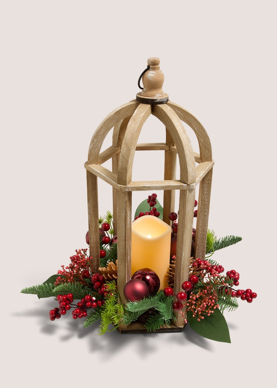 Winter Poem Wooden LED Lantern With Berries
