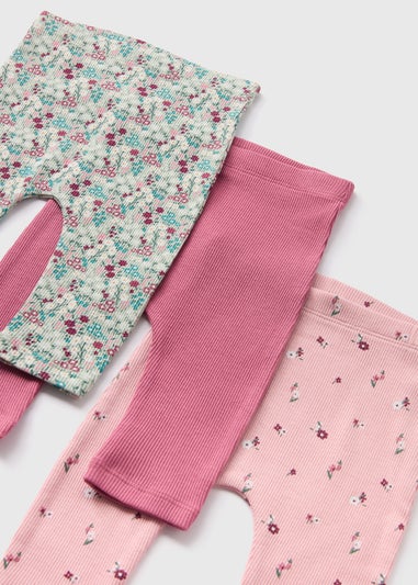 3 Pack Baby Pink Floral Leggings (Newborn-23mths)