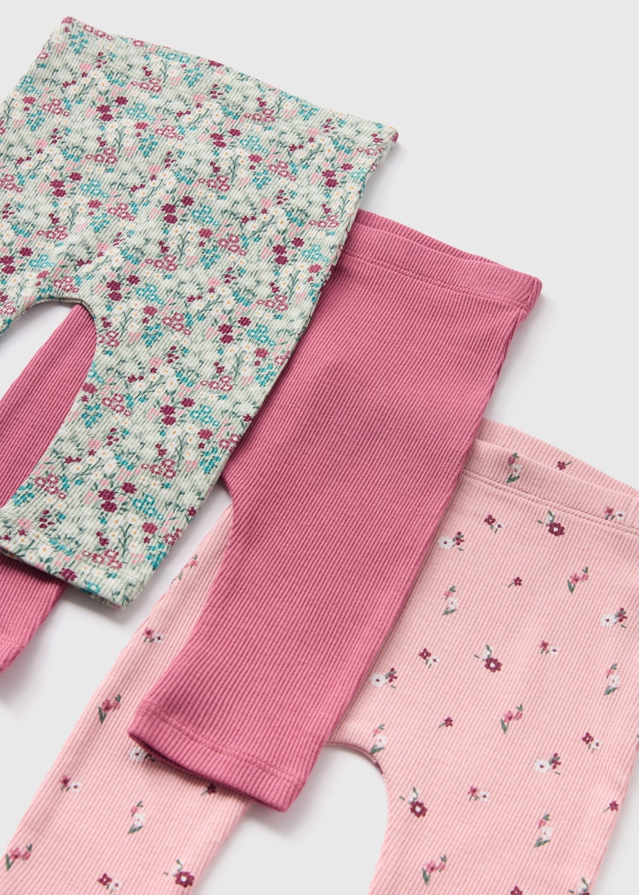 3 Pack Baby Pink Floral Leggings (Newborn-23mths)