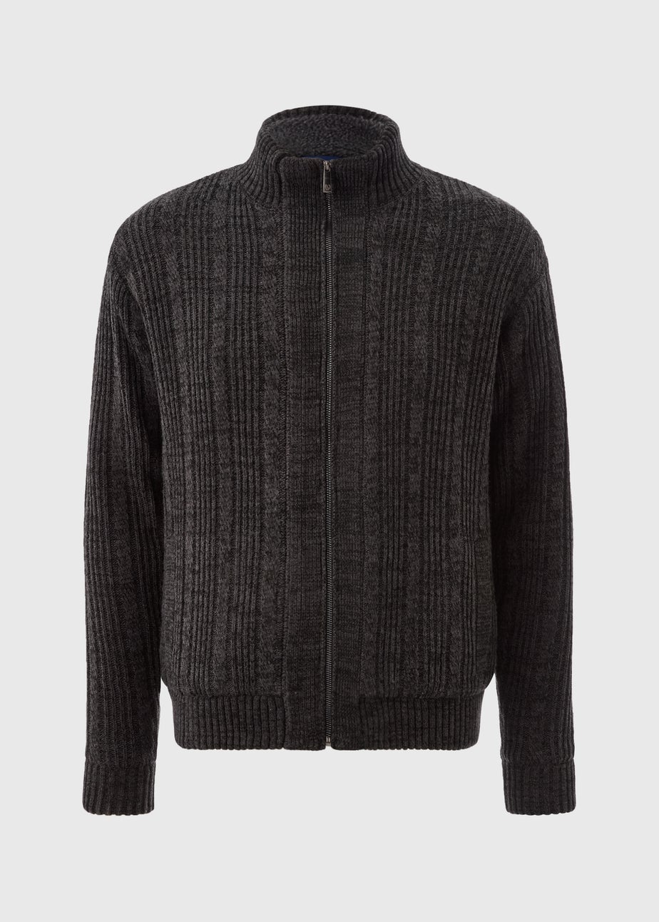 Lincoln Charcoal Zip Up Borg Cardigan