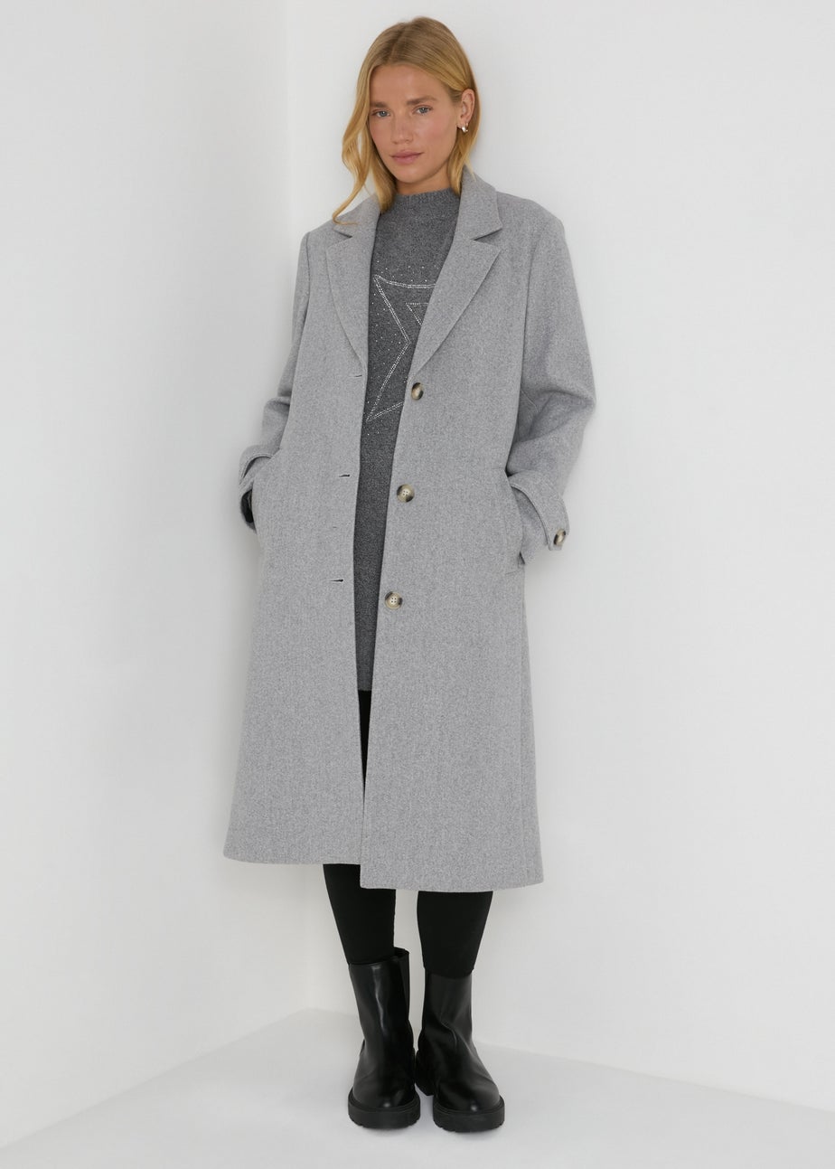 Wondrous Grey Star Embellished Knitted Longline Jumper