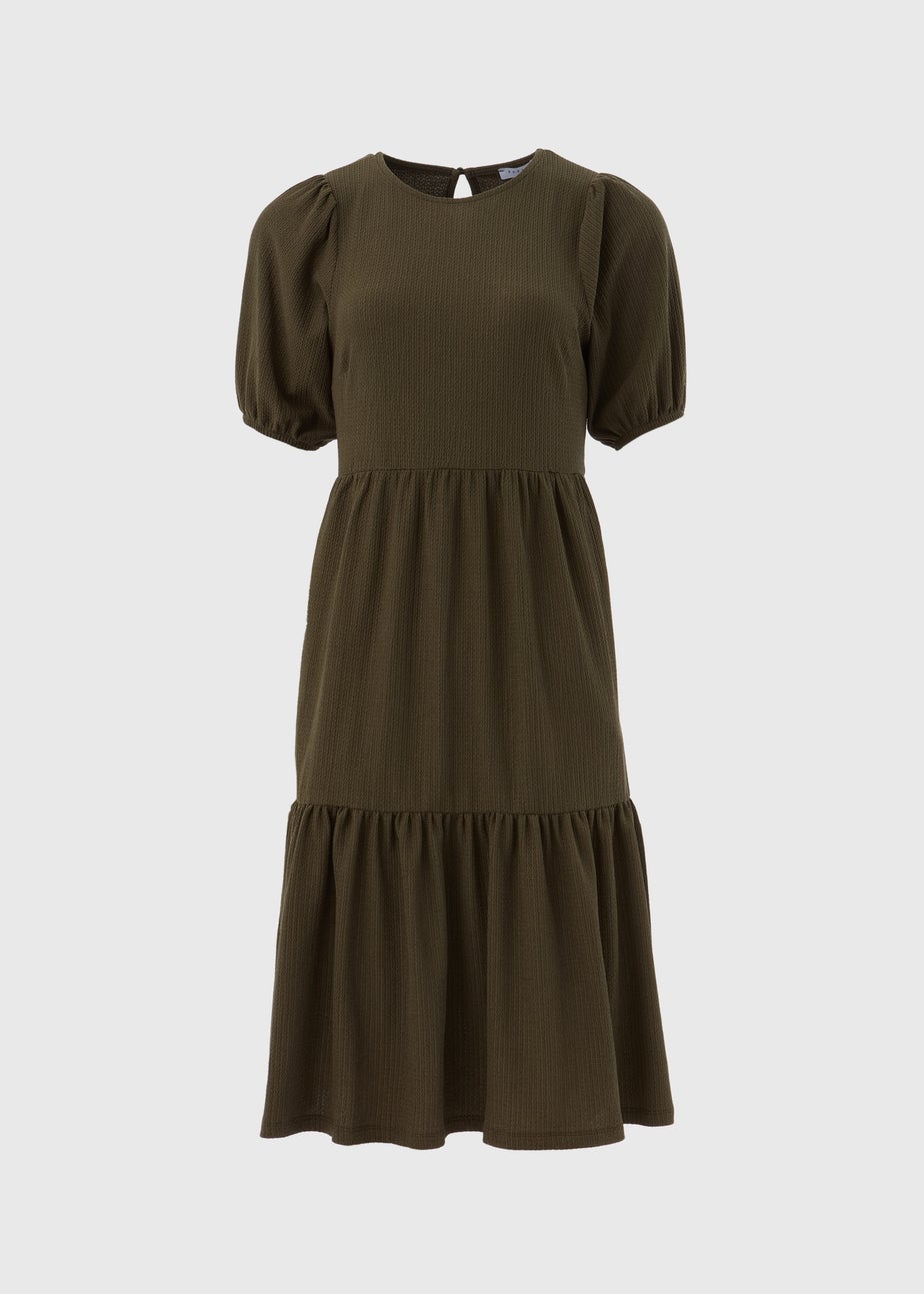 Khaki Textured Tiered Dress