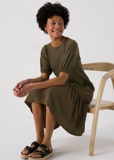 Khaki Textured Tiered Dress