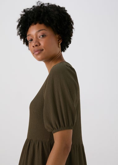 Khaki Textured Tiered Dress