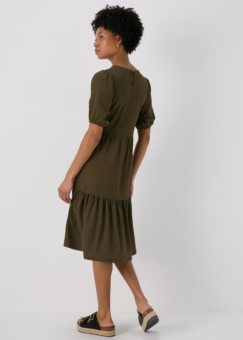 Khaki Textured Tiered Dress