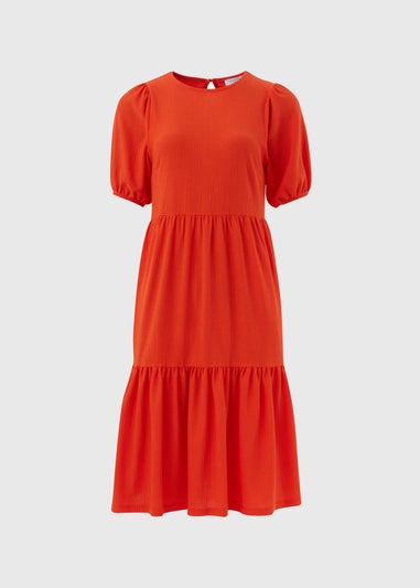 Orange Textured Tiered Dress