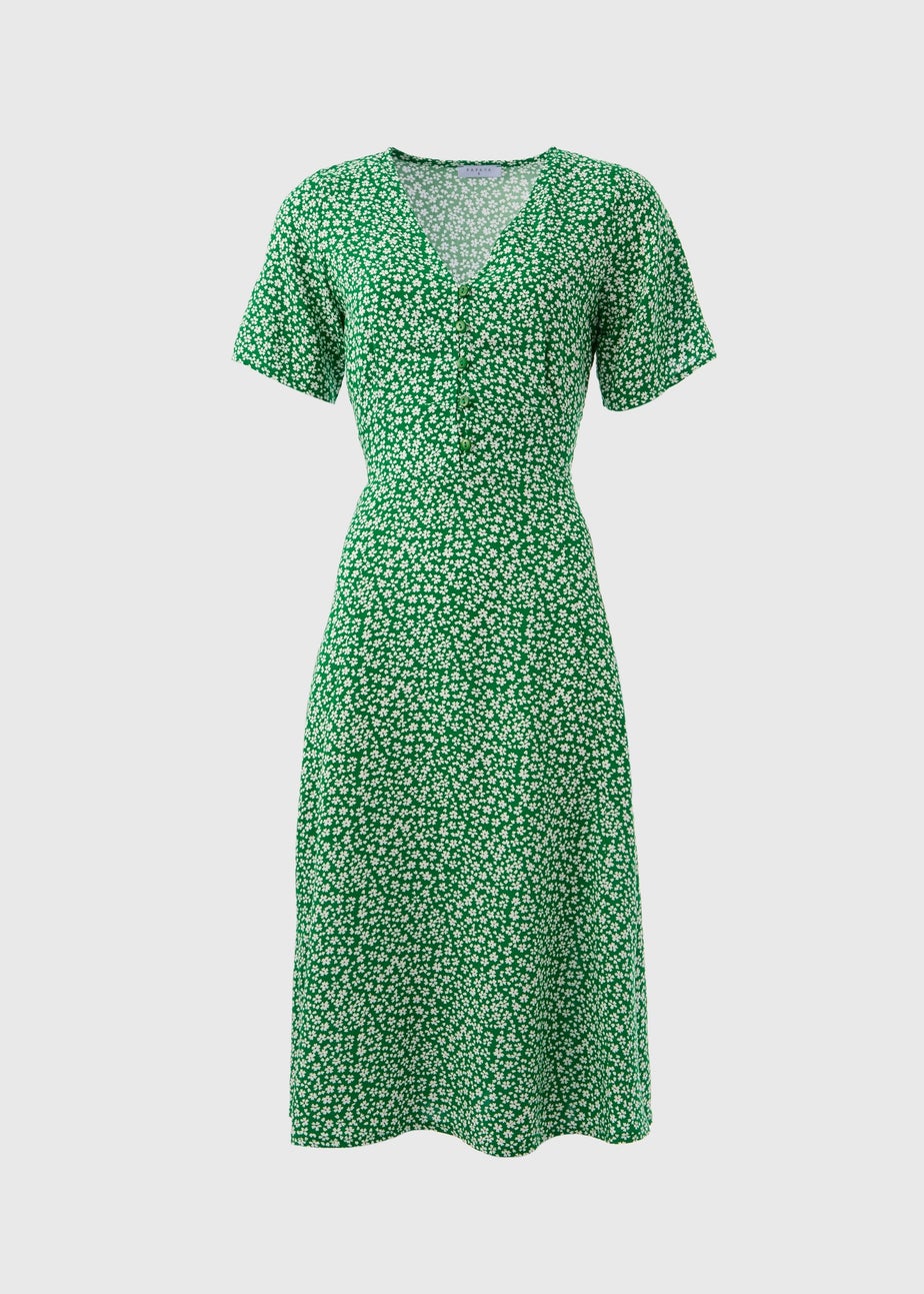 Green Spot Print Midi Dress