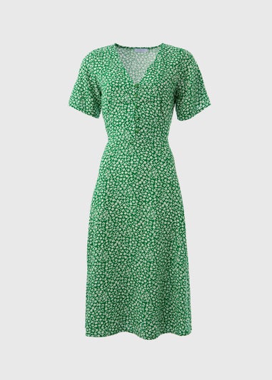 Green Spot Print Midi Dress